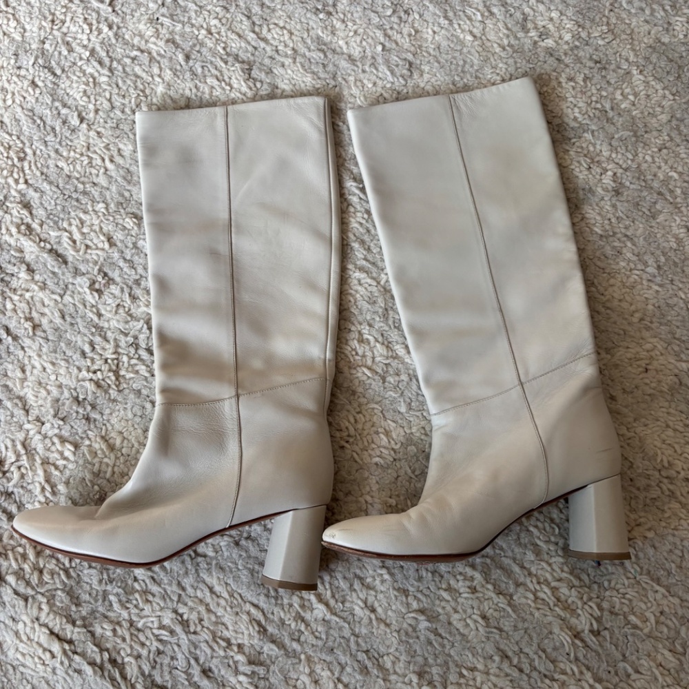 Loq Boots Knee High Heels Off White Glove Leather 37 7 - Picture 3 of 10
